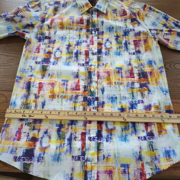 1 like no other long sleeve button front abstract colorful Men's shirt size M - Picture 12 of 16